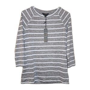 NEW Mix by 41 Hawthorn Women Striped Pullover Sweater Size S Gray